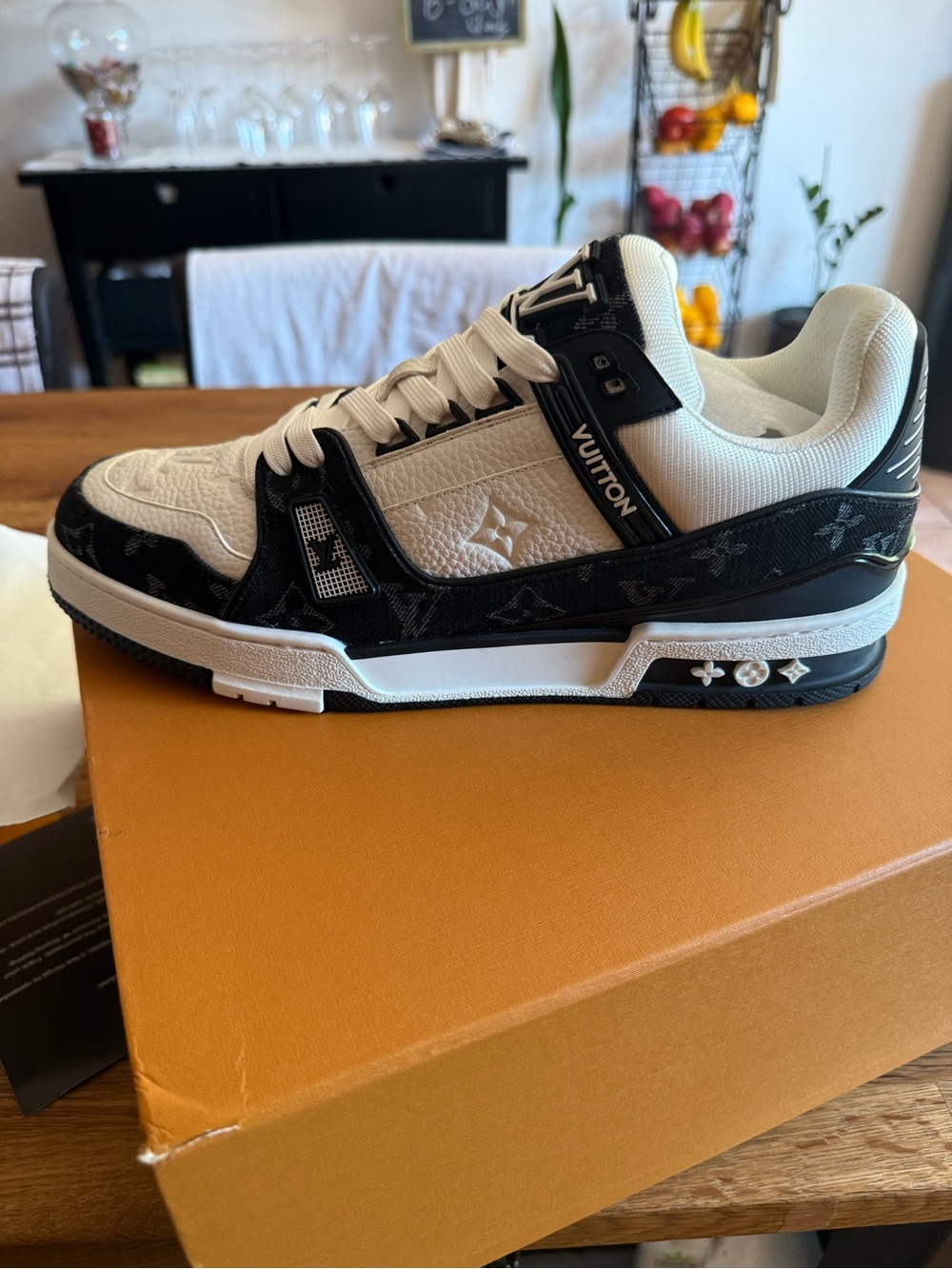 Louis Vuitton Black & White Men's Low-Top Sneaker with Monogram Trim